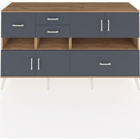 Resim Kronos Konsol 5 Raflı 4 Çekmeceli 4 Kapaklı 176x59x99 Çam-antrasi Çam-antrasit 