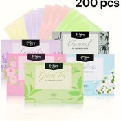 Resim 200 Adet Yağ Emici Kağıt - 12 Çeşit (Lavanta, Kömür, Yeşil Çay, Denya), Hızlı Kuruyan, Tüm Cilt Tipleri İçin, Yağlı Ciltler için İdeal, Doğal Kokular ve Tasarımlarla Seyahat ve Günlük Cilt Bakımı için Taşınabilir Makyaj Aracı, Seyahat Cilt Bakım Ürünleri | Aromalı Yağ Kağıtları | Doğal İçerikler 