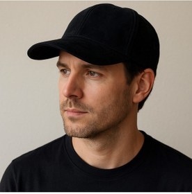 Resim %100 Hakiki Süet Deri Şapka Spor Şapka Cap Kep Süet Şapka Deri Şapka Güderi Ayarlanabilir Ölçü Siyah 