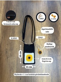 Resim Aksesuarsepeti El Yapımı Cepli, Ayarlanabilir Askılı, Telefon Çantası Siyah 