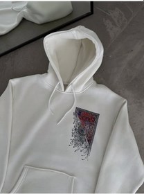 Resim Tua Moda Uzun Kol Kapşonlu Ön Ve Arka Baskılı Sweatshirt - Beyaz Beyaz 