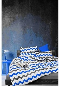 Resim Çift Kişilik Yorgan Kılıfı 2 Adet Yastık Kılıfı Mavi Zigzag Mavizigzag 