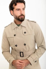 Resim Mcr Düz Slim Fit Kemerli Kruvaze Erkek Trençkot 21300 
