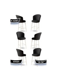 Resim Canisa Alte Serisi 6 Siyah Sandalye 65 Cm Ada Mutfak Bar Sandalyesi Babyface Kumaş Beyaz Metal Ayaklı Sandalye Siyah Ayaklar Beyaz 
