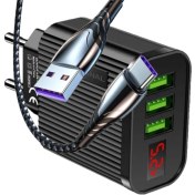 Resim Judas A9 Led Göstergeli Çoklu Şarj Adaptörü + J1 Type-C 5A/100W Şarj Kablosu -2mt 