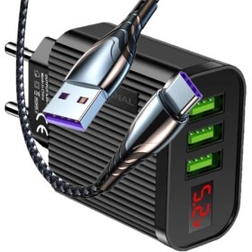 Resim Judas A9 Led Göstergeli Çoklu Şarj Adaptörü + J1 Type-C 5A/100W Şarj Kablosu -2mt 