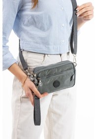 Resim Nemo Bags Gri Unisex Cüzdan, 4 Gözlü, Telefonluk, Crinkle Kumaş, Çapraz Askılı Omuz Çantası, 20x12cm Gri 