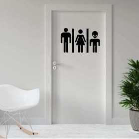 Resim cnpromosyon Kadın Erkek Ve Uzaylı Espirili Wc Silüeti Dekoratif Kapı Sticker, Çıkartma 
