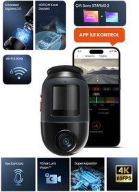 Resim 70MAİ 70mai Dash Cam Omni X800 Ultra HD 4K Çözünürlük,Çift 4K Ön Araç Kamerası ve 128 GB SD Kart, Siyah 
