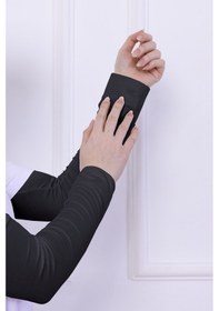 Resim Loggia Likralı Penye Kolluk Antrasit - Pratik Kadın Tesettür Düz Namaz Kolluğu 1 Çift 40cm Viskon Hijab Antrasit 