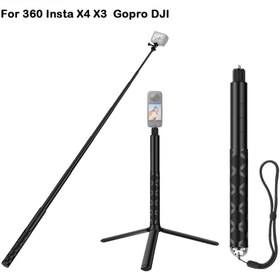 Resim 120Cm Alüminyum Alaşımlı Teleskopik Görünmez Selfie Çubuğu, 360Insta X4 X3 DJI Action5/4/3 Gopro 11/10 ile Uyumlu, Kol Askısı ve Gopro Montaj Adaptörü İçerir. 
