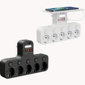 Resim Avrupa 5-Pin Priz Uzatma, 3 USB-A ve 3 USB-C Portlu, Aşırı Yük Korumalı, Akıllı Işık Sensörlü, 4000W, 16A, Ev, Dış Mekan ve Ofis Kullanımı için İdeal, Dış Mekan Güç Kaynağı, Modern Priz, Dayanıklı Priz, priz çeşitleri, priz modelleri 
