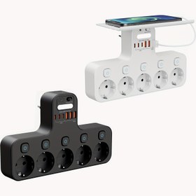 Resim Avrupa 5-Pin Priz Uzatma, 3 USB-A ve 3 USB-C Portlu, Aşırı Yük Korumalı, Akıllı Işık Sensörlü, 4000W, 16A, Ev, Dış Mekan ve Ofis Kullanımı için İdeal, Dış Mekan Güç Kaynağı, Modern Priz, Dayanıklı Priz, priz çeşitleri, priz modelleri 