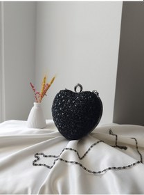 Resim Vivazzaluxe Kalp Model Kristal Taşlı Küçük Boy Düğün Nişan Kadın Abiye Çanta Siyah 