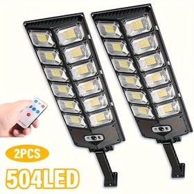 Resim 2 Adet Ticari Sokak Aydınlatması, Hareket Sensörlü 504 LED Güneş Enerjili Sokak Lambası, Uzaktan Kumandalı, Dış Mekan Reflektör Işıkları, Yüksek Enerji Verimli, Ayarlanabilir, Yarı Gömme Montaj, Ticari Alanlar ve Otoparklar için 