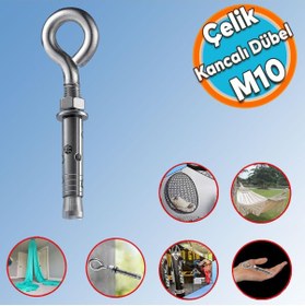 Resim NZB Kancalı Çelik Dübel Hamak Salıncak Boks Torbası Lamba Avize İçin Gömlekli Kapalı Ağız Kanca M10 