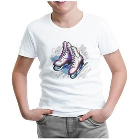 Resim Buz Pateni Beyaz Çocuk Tshirt 