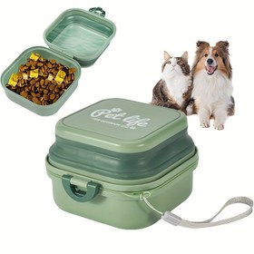 Resim Multifonksiyonel Katlanabilir Evcil Hayvan Çift Kase Taşınabilir Plastik Çift Katmanlı Sızdırmaz Köpek Yemek Kasesi Su Kasesi Evcil Hayvanlar İçin Açık Hava Seyahat Kamp Yürüyüş Malzemeleri 