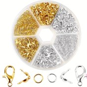 Resim 241 parçalık takı yapımı seti, ıstakoz klipsleri, halka zımbalar, uç kıvırma uçları, boncuklar - DIY Bilezikler ve Kolyeler için Çinko Alaşımlı El Sanatları Seti - El Yapımı Takı Buluntuları Kutu Seti 
