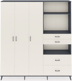 Resim Arges Dolap 12 Raflı 4 Çekmeceli Tek Askılı 220x30x243 Antrasit-aytaşı/aytaşı Aytası/aytası 