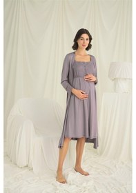 Resim Monamise Kadın Dantelli Önü Düğmeli Hamile Lohusa Sabahlık Takımı 18670 