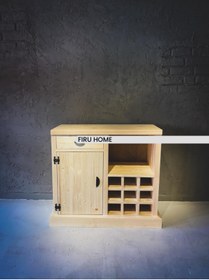 Resim FIRU HOME Rustik Ahşap Şaraplık Büfe Doğal Ahşap Bar Dolabı, Şarap Saklama, 9 Şişe Kapasiteli 