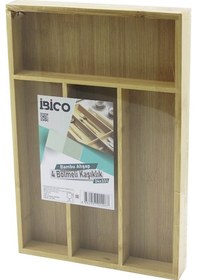 Resim 4 Bölmeli Ahşap Bambu Kaşıklık 24x33cm 4989 Çok Renkli 