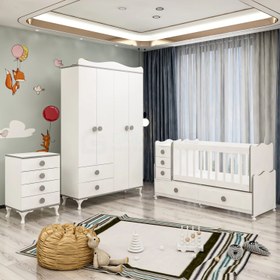 Resim Garaj Home Melina Yıldız 4 Kapaklı Bebek Odası Takımı - Gri 