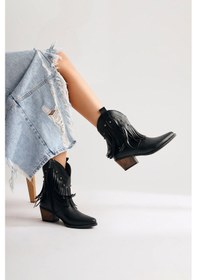 Resim Lillebeth Siyah Püsküllü Zımba Detaylı Western Bot 001 