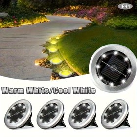 Resim 8 LED'li Güneş Enerjili Yeraltı Aydınlatma - Dış Mekan IP44 Suya Dayanıklı, Gündüz Otomatik Şarj ve Gece Otomatik Işıklama ile Ticari Sokaklar, Alışveriş Merkezleri, Kafeler, Basamaklar, Yollar, Bahçeler için 4'lü Paket (Sıcak Beyaz/Soğuk Beyaz) 