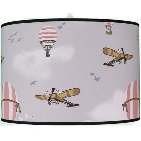 Resim Şenay Aydınlatma Çocuk Odası Silindir Kumaş Sarkıt -Gri Balon Uçak 