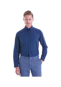 Resim Hatemoğlu Slim Fit Pamuklu Uzun Kollu Erkek Gömlek Lacivert 