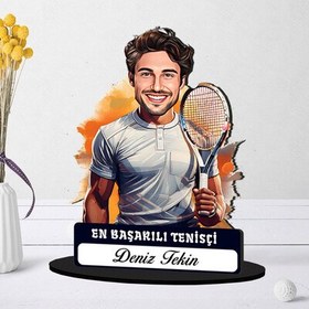 Resim Kişiye Özel Erkek Tenisçiye Hediye Karikatürlü Biblo 