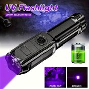 Resim ANYICE 1 adet 395NM UV Feneri - 3 Modlu Yakınlaştırılabilir LED Işık, Şarj Edilebilir 1200mAh Lityum Pil ve Evcil Hayvan Lekesi Tespiti, Floresan Bulma, Kamp, Açık Hava Kullanımı için Dahil USB Kablosu 