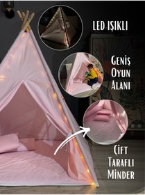 Resim YHH Kids LumiTent Işıklı Çocuk Oyun Çadırı Kızıldereli Çadırı Oyun Evi Minder ve Yastıklı Pembe 