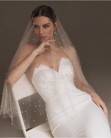 Resim BBA TULLE STORE BEYAZ İNCİLİ KUMAŞ gelin Duvak,gelin Incili Tül Kumaş,gelinlik Aksesuarı Gelin Başlık1,5 Mt 