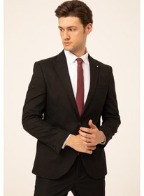 Resim Süvari Siyah Slim Fit Düz Sivri Yaka 6 Drop Klasik Takım Elbise 