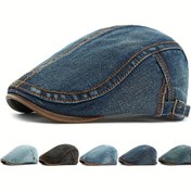 Resim Erkekler ve Kadınlar için Vintage Yıkanmış Denim Beret Şapka - Ayarlanabilir Snapback, Rahat Tarz, Hafif Mavi ile Koyu Mavi Gradyan, Rahat Giyim için Mükemmel, Rahat Başlık | Vintage Beret | Dayanıklı Başlık 