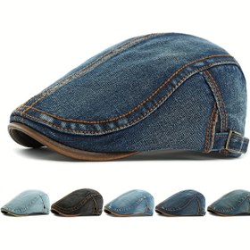 Resim Erkekler ve Kadınlar için Vintage Yıkanmış Denim Beret Şapka - Ayarlanabilir Snapback, Rahat Tarz, Hafif Mavi ile Koyu Mavi Gradyan, Rahat Giyim için Mükemmel, Rahat Başlık | Vintage Beret | Dayanıklı Başlık 