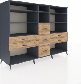 Resim Kronos Dolap 8 Raflı 7 Çekmeceli 220x59x163 Antrasit-antrasit/ça Antrasit-antrasit/çam 