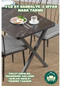 Resim Siyah 70x110 Cm X Ayak Masa Ay Sandalyeli Masa Takımı 