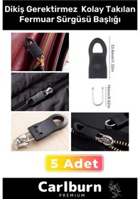 Resim Carlburn Özel Üretim Dikiş Gerektirmez Pratik Kolay Takılan Çanta Polar Valiz Fermuar Sürgüsü Başlığı 5 Adet Çok Renkli 
