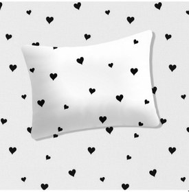 Resim %100 Pamuklu Bebek Lastikli Çarşaf 70x130+20 Bebek Yastık Kılıfı 35x45 Siyah Kalpli 