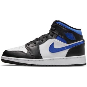 Resim Nike Air Jordan 1 Mid White Black Racer Blue Kadın Spor Ayakkabı 