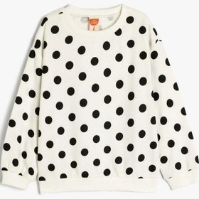 Resim Koton Kız Bebek Baskılı Pamuklu Bisiklet Yaka Uzun Kollu Sweatshirt Ekru 