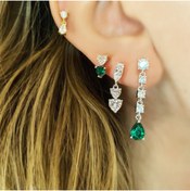 Resim Saras Jewels Yeşil Taşlı Sallantılı Damla Küpe 
