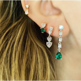Resim Saras Jewels Yeşil Taşlı Sallantılı Damla Küpe 