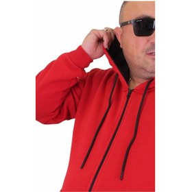 Resim Starbattal Büyük Beden Unisex Kapüşonlu 3Ip Sweat 11701 Kırmızı-Kırmızı 