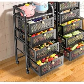 Resim Trendesk 4 Katlı Metal Siyah Çekmeceli Patates Soğan Sebze Meyve Sepeti Sebzelik 1002-CN 