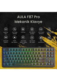 Resim Aula F87 Pro Mekanik Rgb Tkl Kayhua İntelligent Switch Kablosuz Makrolu Hot Swap Klavye Desenli Siyah 